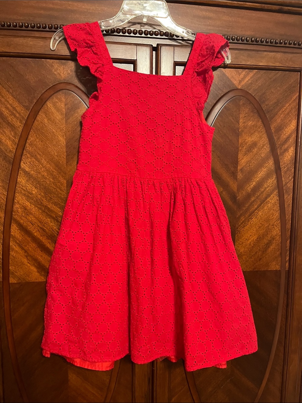 Blueberi Boulevard Red Eyelet Ruffle Strap Dress